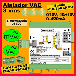  04f2- Aislador de 3 vías para cualquier tension VAC hasta 1000VAC,a  24VDC