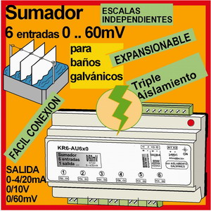 Sumador-Aislador para 6 señales 0/60mV (Baños Galvánicos)